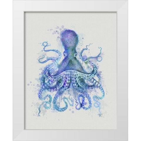 Octopus Rainbow Splash Blue White Modern Wood Framed Art Print by Fab Funky