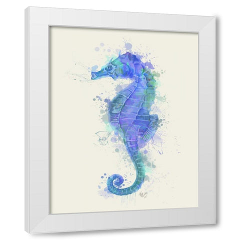 Seahorse Rainbow Splash Blue White Modern Wood Framed Art Print by Fab Funky