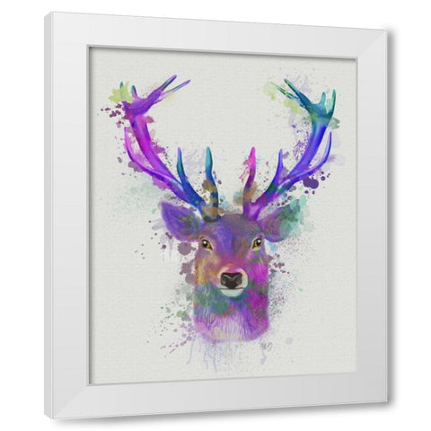 Deer Head 1 Rainbow Splash Pink and Purple White Modern Wood Framed Art Print by Fab Funky