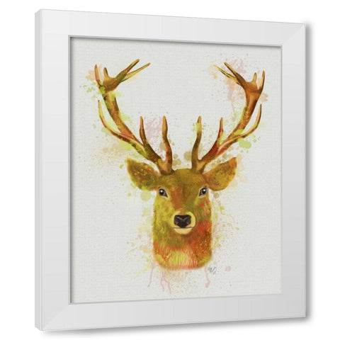 Deer Head 1 Rainbow Splash Red and Gold White Modern Wood Framed Art Print by Fab Funky