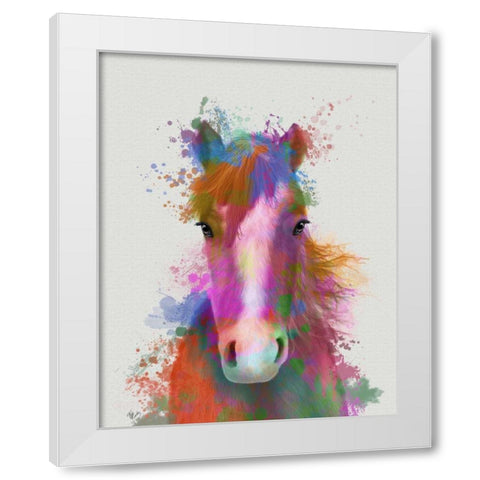 Horse Portrait 2 Rainbow Splash White Modern Wood Framed Art Print by Fab Funky