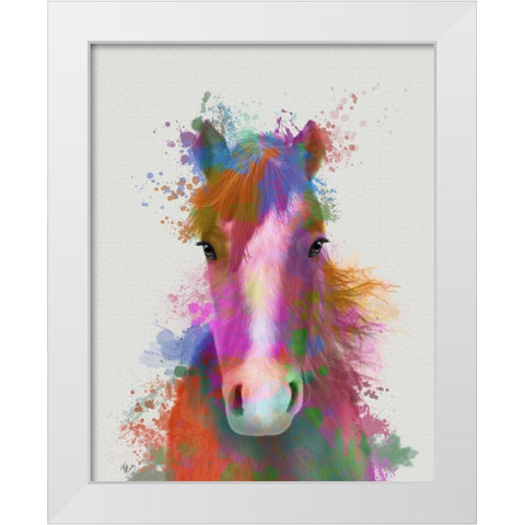 Horse Portrait 2 Rainbow Splash White Modern Wood Framed Art Print by Fab Funky