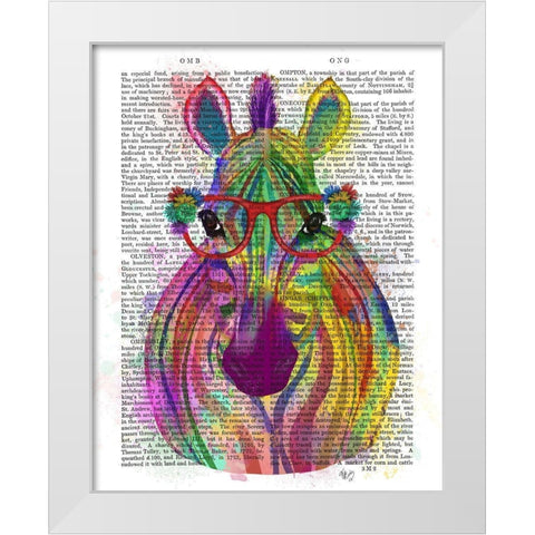 Zebra Rainbow Splash 1 White Modern Wood Framed Art Print by Fab Funky