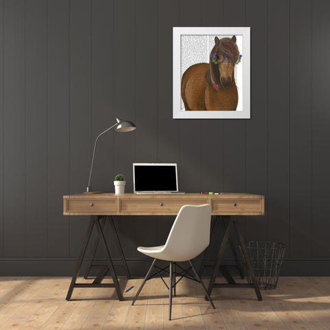 Horse and Flower Glasses White Modern Wood Framed Art Print by Fab Funky