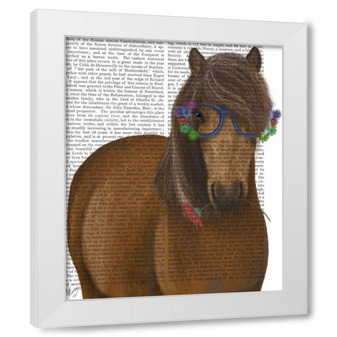 Horse and Flower Glasses White Modern Wood Framed Art Print by Fab Funky