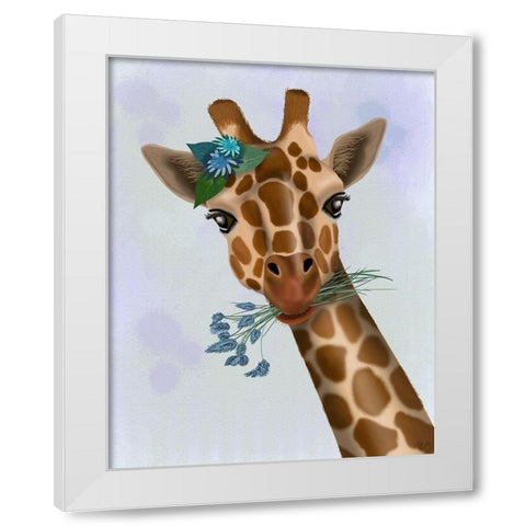 Chewing Giraffe 1 White Modern Wood Framed Art Print by Fab Funky