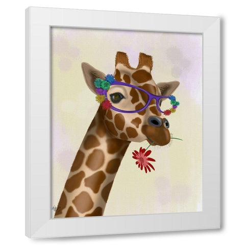 Giraffe and Flower Glasses 2 White Modern Wood Framed Art Print by Fab Funky