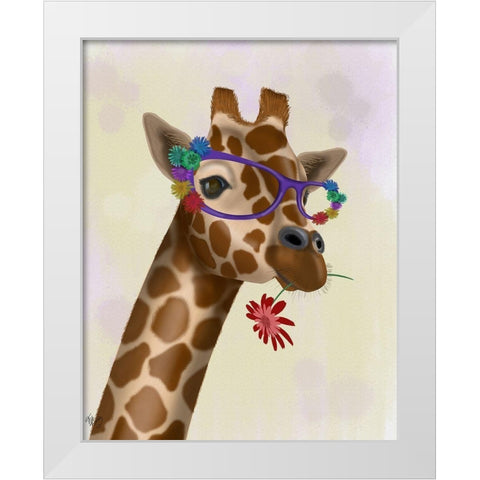 Giraffe and Flower Glasses 2 White Modern Wood Framed Art Print by Fab Funky