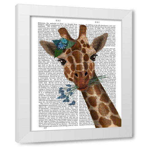 Chewing Giraffe 1 White Modern Wood Framed Art Print by Fab Funky