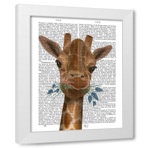 Chewing Giraffe 2 White Modern Wood Framed Art Print by Fab Funky