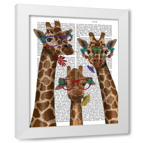 Giraffe and Flower Glasses, Trio White Modern Wood Framed Art Print by Fab Funky
