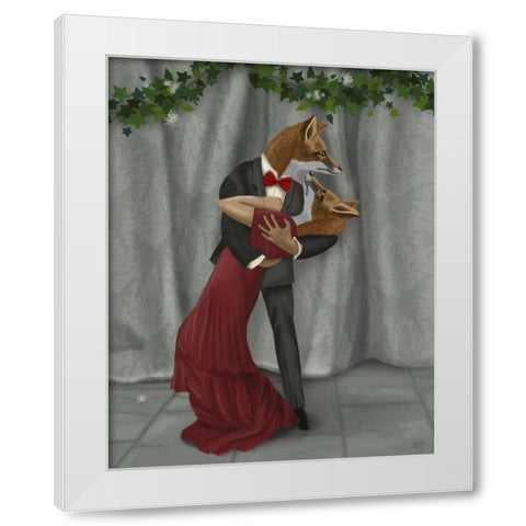 Foxes Romantic Dancers White Modern Wood Framed Art Print by Fab Funky