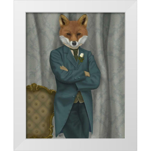 Fox Victorian Gentleman Portrait White Modern Wood Framed Art Print by Fab Funky