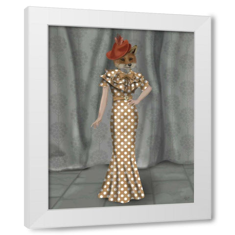 Fox Lady 1930s White Modern Wood Framed Art Print by Fab Funky