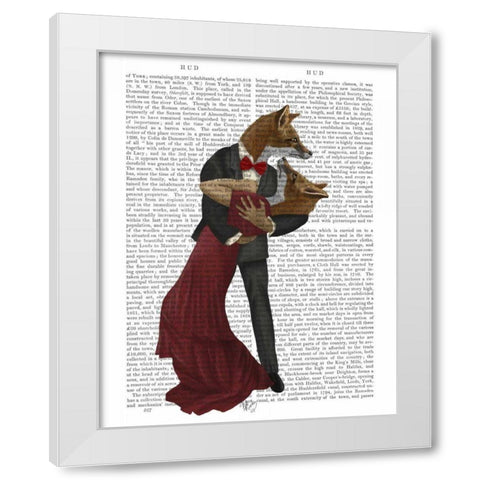 Foxes Romantic Dancers White Modern Wood Framed Art Print by Fab Funky