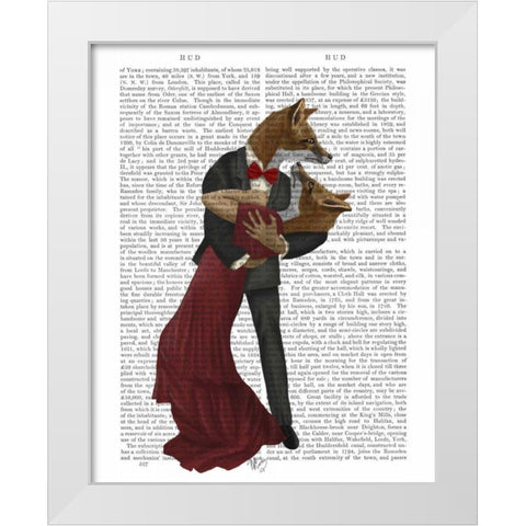 Foxes Romantic Dancers White Modern Wood Framed Art Print by Fab Funky