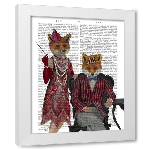 Fox Couple 1920s White Modern Wood Framed Art Print by Fab Funky