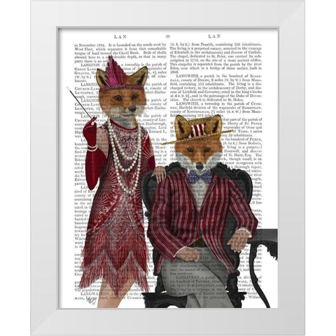 Fox Couple 1920s White Modern Wood Framed Art Print by Fab Funky