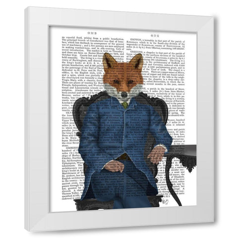 Fox Edwardian Gent, Portrtait White Modern Wood Framed Art Print by Fab Funky