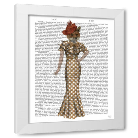 Fox Lady 1930s White Modern Wood Framed Art Print by Fab Funky