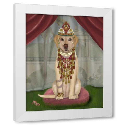 Yellow Labrador and Tiara, Full White Modern Wood Framed Art Print by Fab Funky