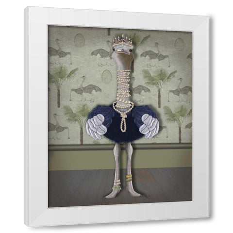 Ostrich and Pearls, Full White Modern Wood Framed Art Print by Fab Funky