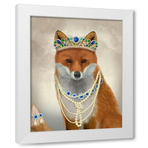 Fox with Tiara, Portrait White Modern Wood Framed Art Print by Fab Funky