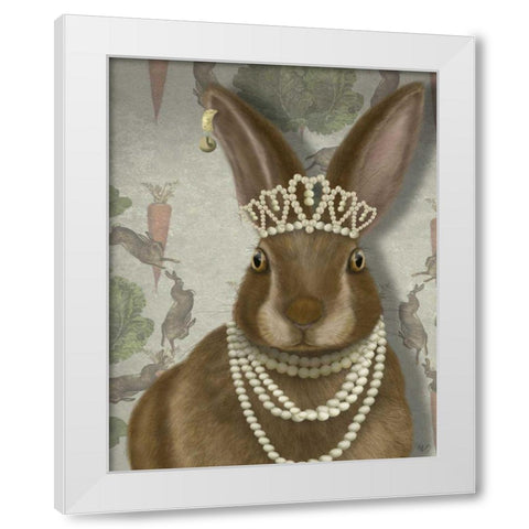 Rabbit and Pearls, Portrait White Modern Wood Framed Art Print by Fab Funky