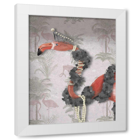Flamingo and Pearls, Portrait White Modern Wood Framed Art Print by Fab Funky