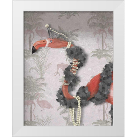 Flamingo and Pearls, Portrait White Modern Wood Framed Art Print by Fab Funky