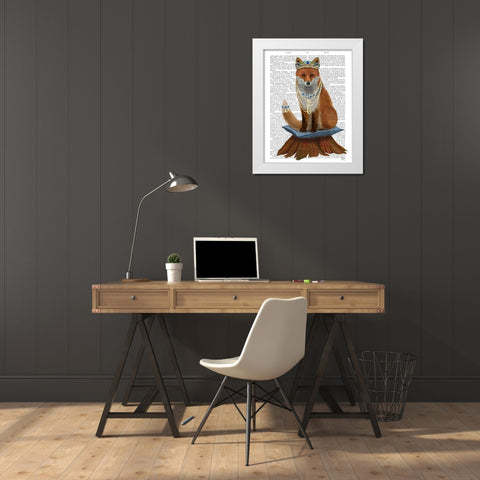 Fox with Tiara, Full White Modern Wood Framed Art Print by Fab Funky