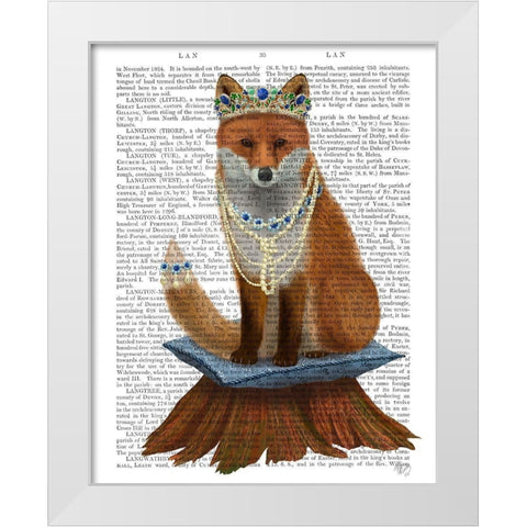 Fox with Tiara, Full White Modern Wood Framed Art Print by Fab Funky