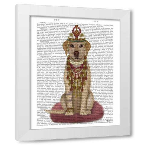 Yellow Labrador and Tiara, Full White Modern Wood Framed Art Print by Fab Funky