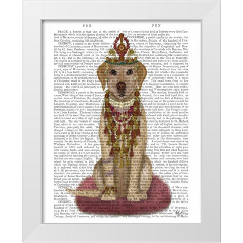 Yellow Labrador and Tiara, Full White Modern Wood Framed Art Print by Fab Funky