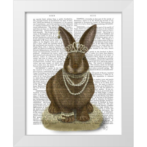 Rabbit and Pearls, Full White Modern Wood Framed Art Print by Fab Funky
