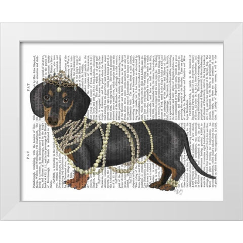 Dachshund and Pearls White Modern Wood Framed Art Print by Fab Funky