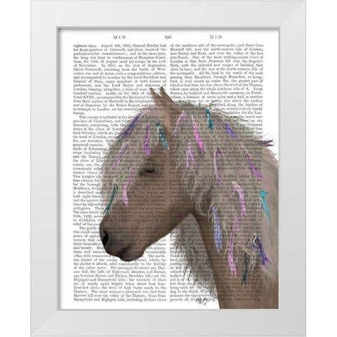 Horse Beige with Ribbons White Modern Wood Framed Art Print by Fab Funky