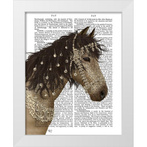 Horse Bucksin with Jewelled Bridle White Modern Wood Framed Art Print by Fab Funky