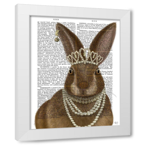 Rabbit and Pearls, Portrait White Modern Wood Framed Art Print by Fab Funky