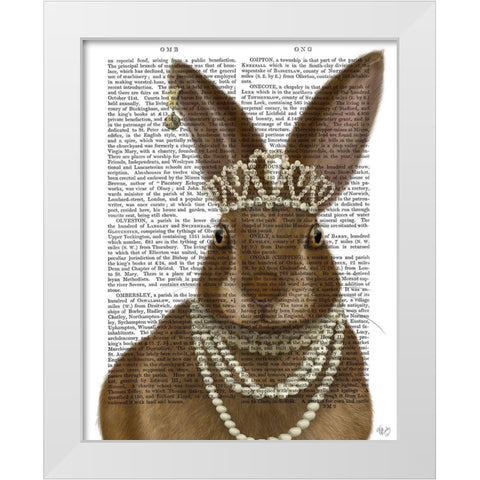 Rabbit and Pearls, Portrait White Modern Wood Framed Art Print by Fab Funky