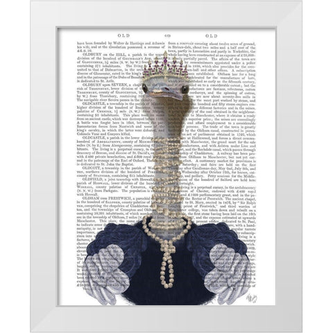 Ostrich and Pearls White Modern Wood Framed Art Print by Fab Funky