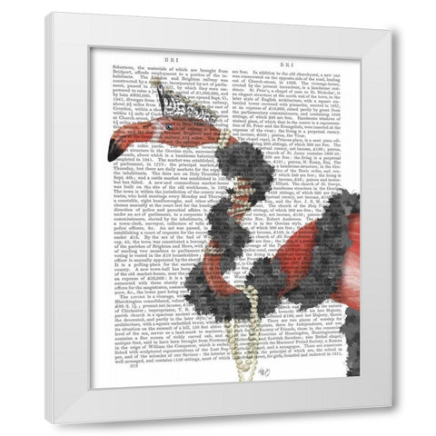 Flamingo and Pearls, Portrait White Modern Wood Framed Art Print by Fab Funky