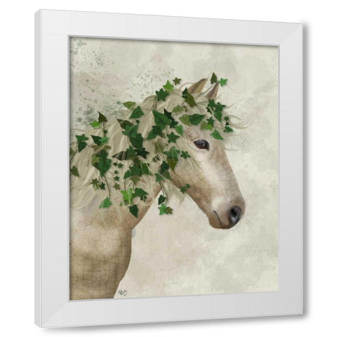 Horse Porcelain with Ivy White Modern Wood Framed Art Print by Fab Funky