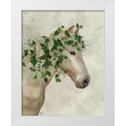 Horse Porcelain with Ivy White Modern Wood Framed Art Print by Fab Funky
