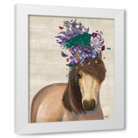 Horse Mad Hatter White Modern Wood Framed Art Print by Fab Funky