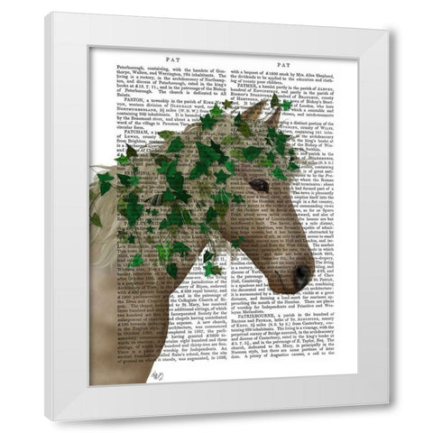 Horse Porcelain with Ivy White Modern Wood Framed Art Print by Fab Funky