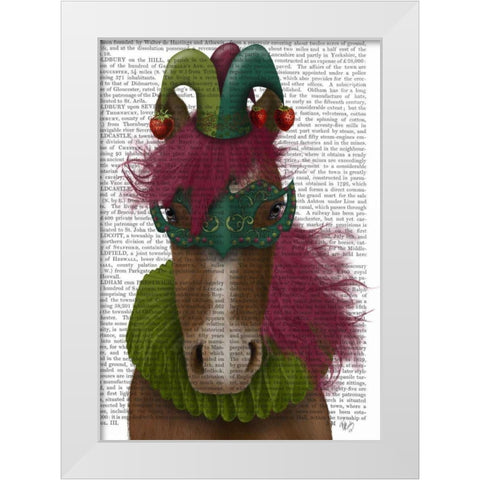 Horse Strawberry Fool White Modern Wood Framed Art Print by Fab Funky
