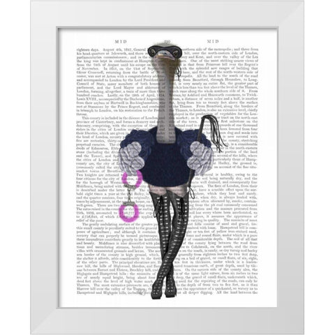 Ostrich with Kinky Boots White Modern Wood Framed Art Print by Fab Funky