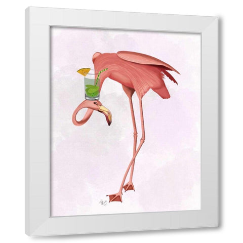 Flamingo and Cocktail 1 White Modern Wood Framed Art Print by Fab Funky