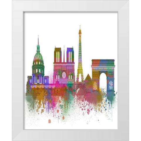 Paris Skyline Rainbow Bright  White Modern Wood Framed Art Print by Fab Funky